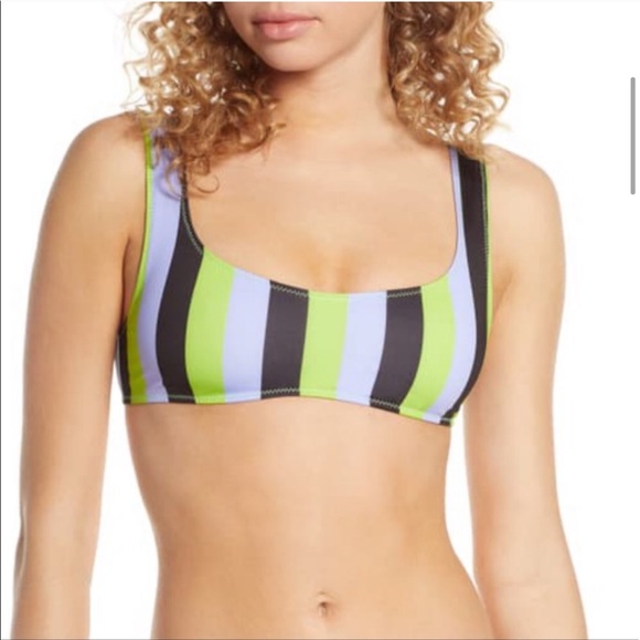 Solid & Striped The Elle Bikini Top Lime Stripe - Picture 1 of 5